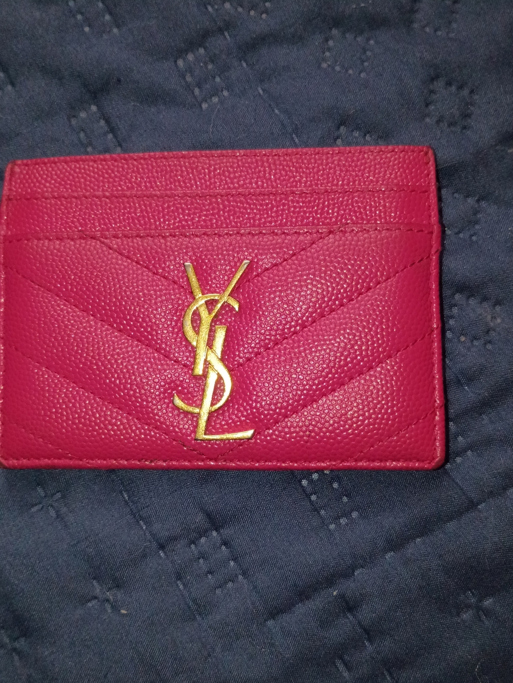 Saint Laurent Fuchsia Quilted Leather Card Case with Gold YSL Logo